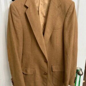 Vintage 1970s Haggar Body Work Camel Blazer 40L Elbow Patches Leather Buttons